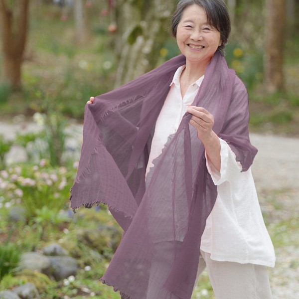 カシミヤ100％ 日本製の上質ストール 草木染めの紫苑（しおん）色 パジャマ屋