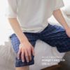 男性モデル身長：176cm　Lサイズ　オレンジ×ネイビータイル着用