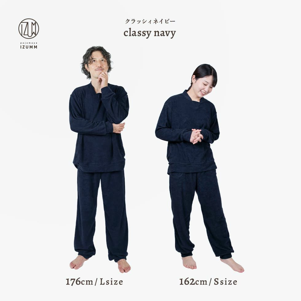 男性モデル身長：176cm Lサイズ クラッシィネイビー着用 女性モデル身長：162cm Sサイズ クラッシィネイビー着用