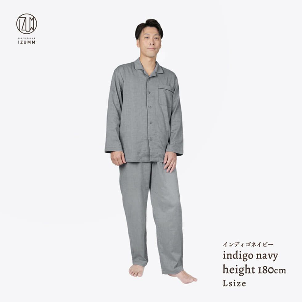 男性モデル身長：180cm Lサイズ インディゴネイビー着用